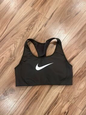 Nike Dark Green Sports Bra with White Swoosh Logo